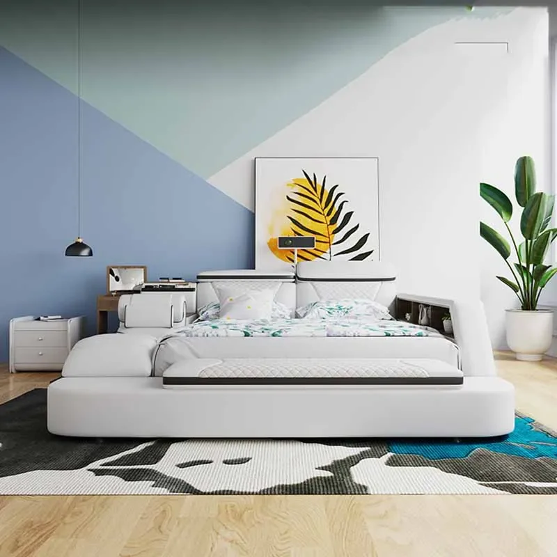 Cama doble de estilo europeo, almacenamiento moderno, Loft, Cama doble King multifuncional, suelo de tamaño completo, Cama Inteligente, muebles de dormitorio