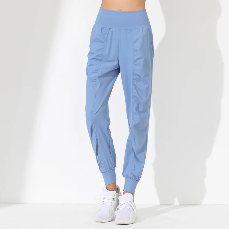 Pantalones de Yoga sueltos para mujer, pantalones de Yoga delgados, de secado rápido, dobladillo plisado, atados, para correr, Fitness, Capris con