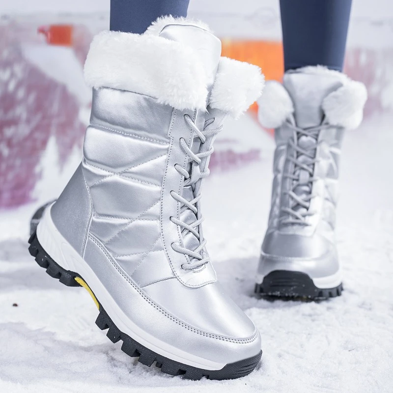 

Women Boots Winter Platform Heels Snow Boots for Women Plush Warm Ankle Boots Female Winter Waterproof Outdoor Hiking Shoes