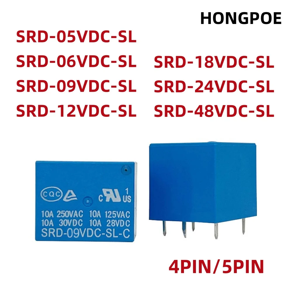 5pcs Relay SRD-03VDC-SL-C SRD-05VDC-SL-C SRD-24VDC-SL-C SRD-12VDC-SL-C 3V 5V 6V 9V 12V 24V 48V 10A 250VAC 5PIN Relays Relais