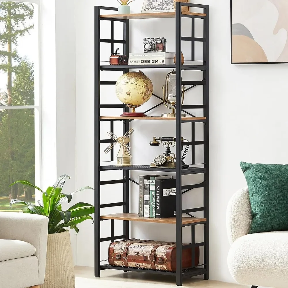 HOMBAZAAR Bookshelf,6 Tier Tall Bookshelf with Metal Frame,Open Bookshelves and Bookcases, for Living Room,Home Office & Bedroom