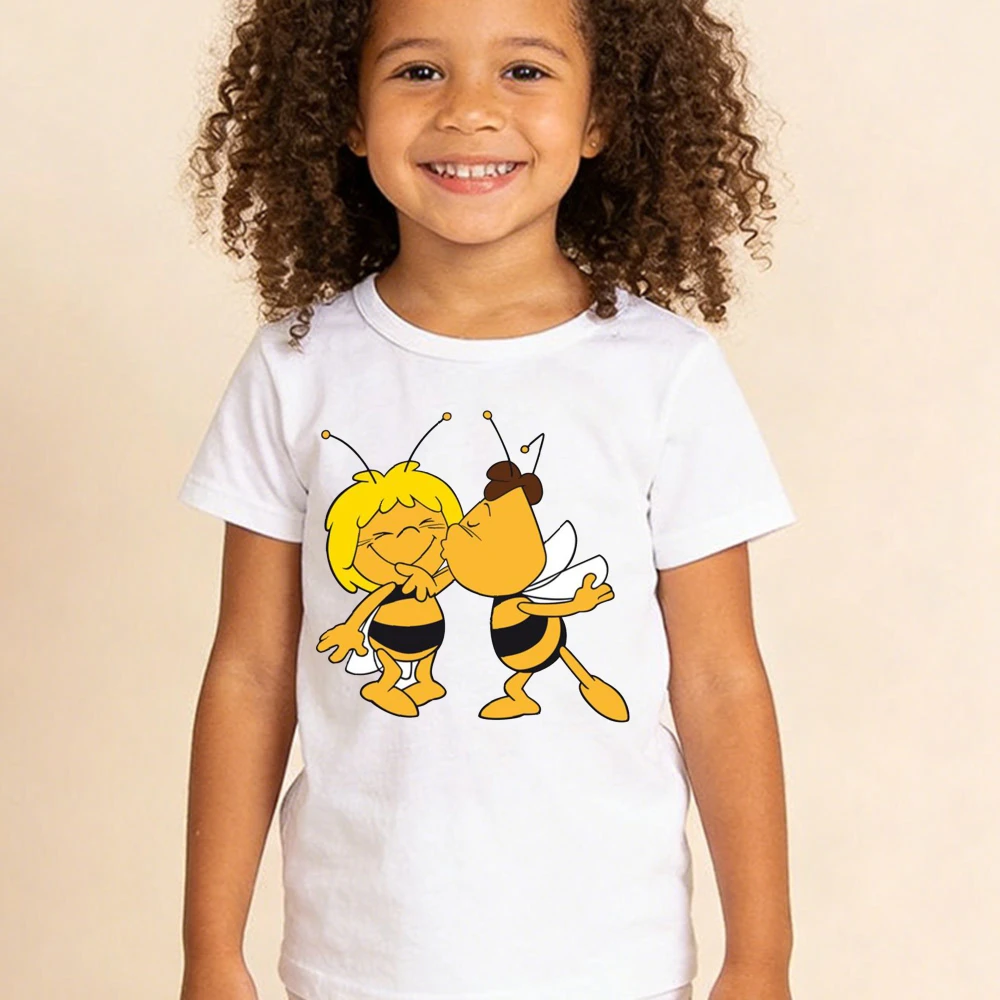 Maya The Bee Graphic Kids Cotton Short Sleeve Cute Cartoon Theme Bee Lover Casual Daily Shirt Boys and Girls Summer Tshirt