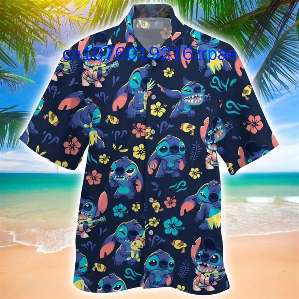 New Disney Tattoo Hearts Stitch 3D Print Men's Button Down Short Sleeve Shirt