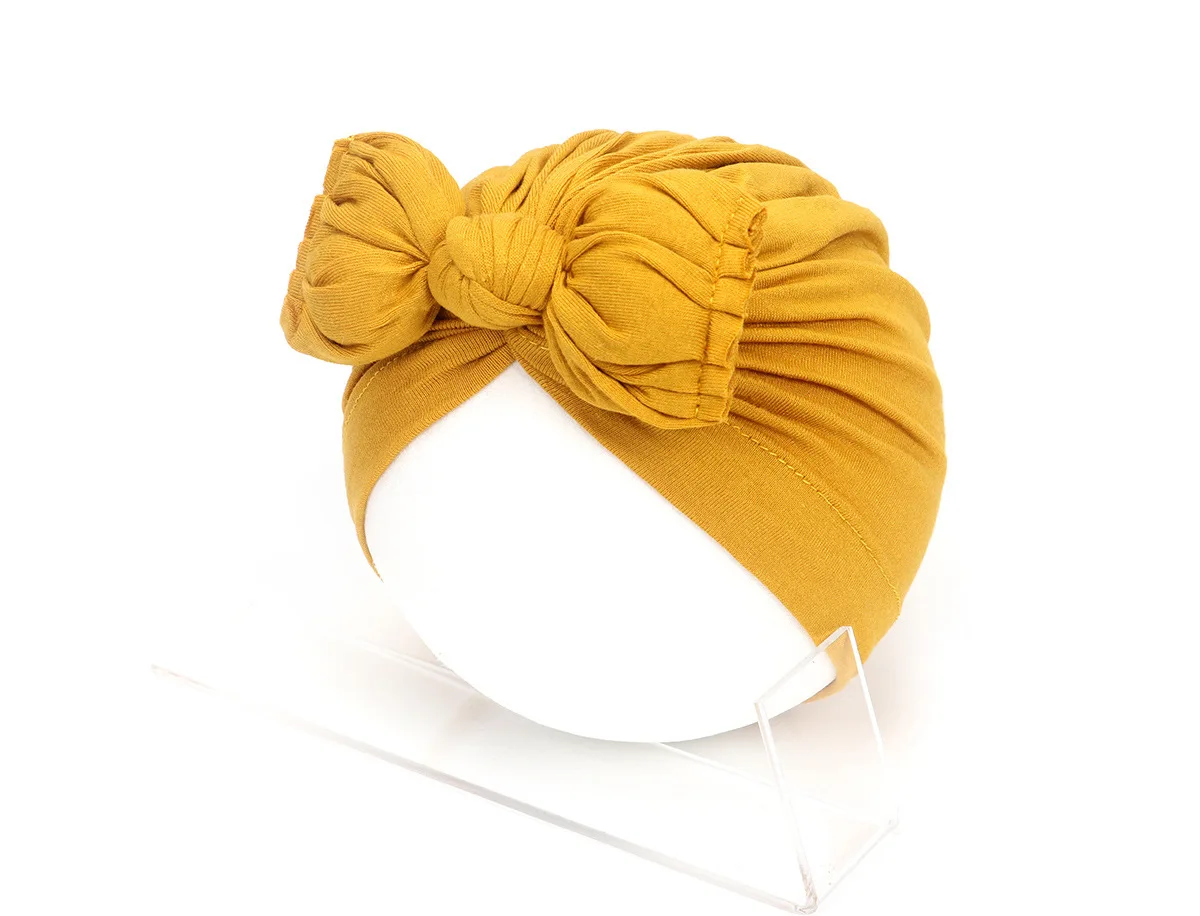 Baby Turban Hats Baby Girls Boys Hat Solid Color Bow Knotted Hats Newborn Fetal Cap Headband Kids Headwear Hair Band Accessories