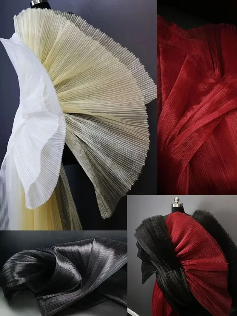 

7 Colors Pleated Hard Organza Tulle fabric Stiff Ruffled tulle Fabric for Girl Dress Tutu Dress Wedding Dress Bridal