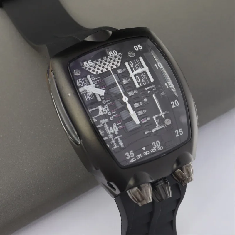 Fashion Hollow Design Fake Dial Undefeated Watch Men Rubber Strap Colorful Invincible Steel Men Watch Business Clock Relogio