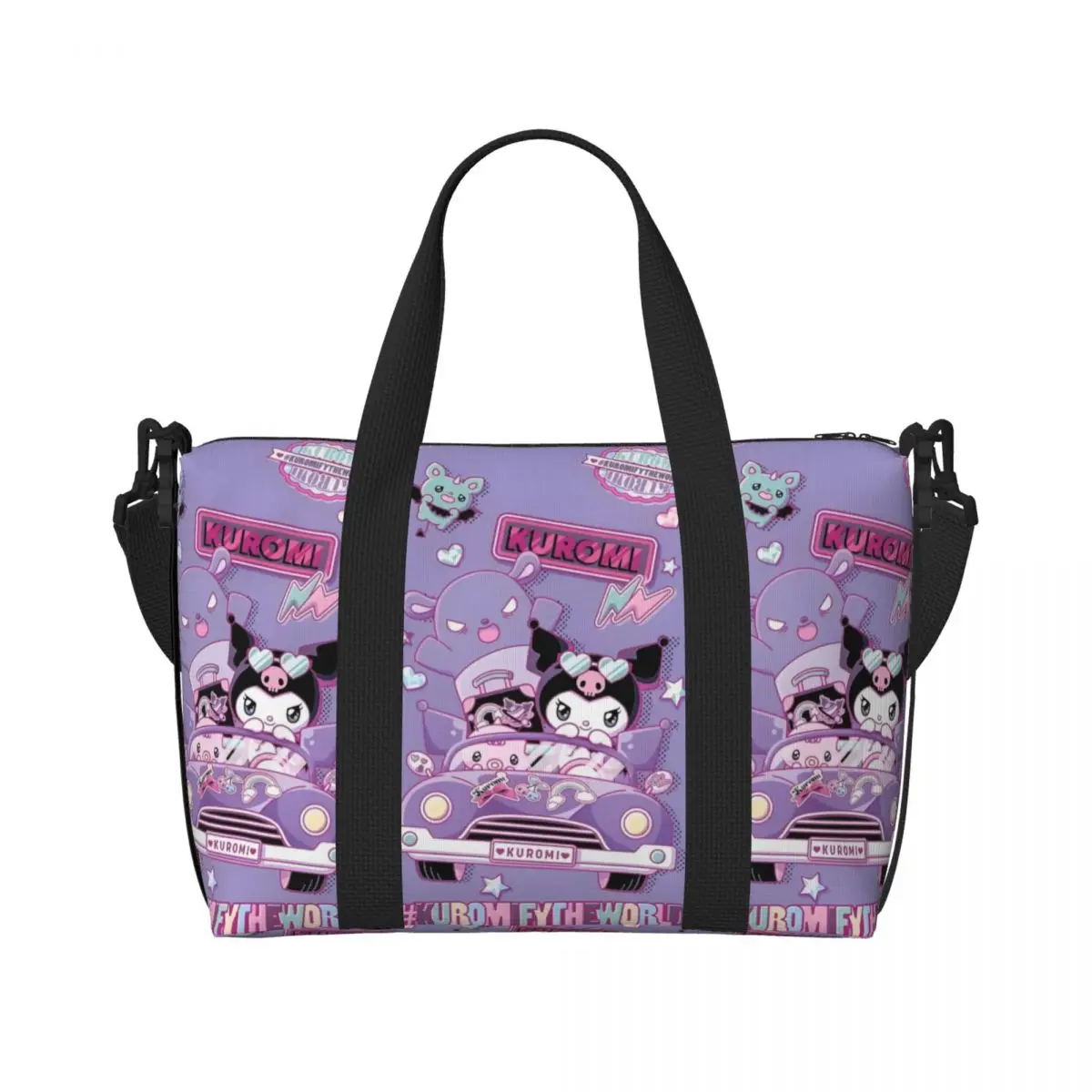 

Custom Kuromi Cartoon Movie Beach Tote Bag for Women Extra Large Gym Carry On Classical Anime Travel Shopping Bags