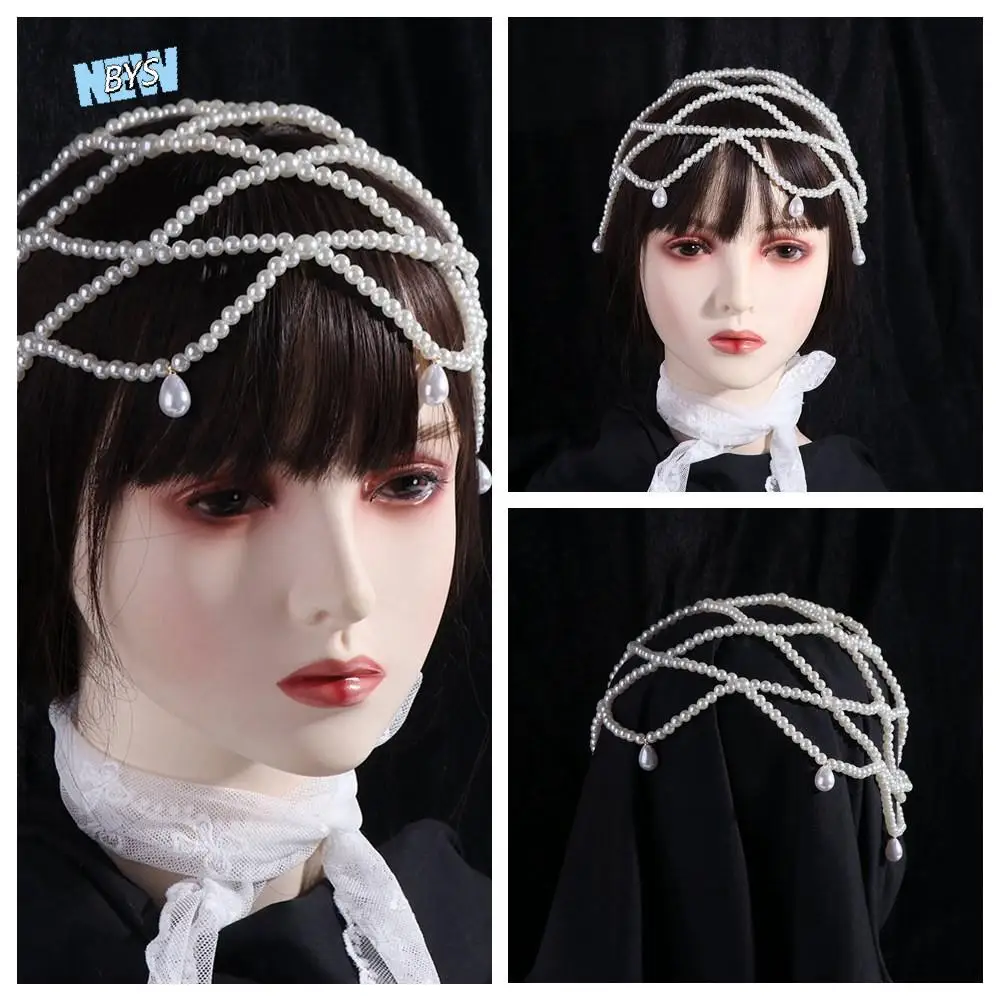 

Chic White Pearls Hairband Luxury Handmade Pearls Head Chain Wedding Bride Boho Headband Head Accessories