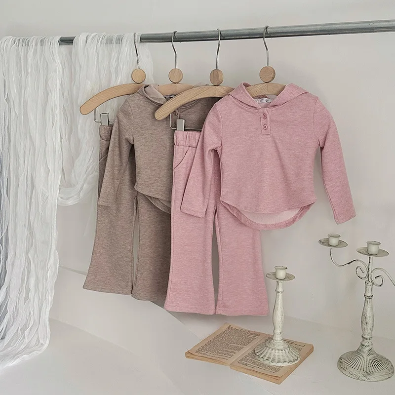 

Spring Autumn Baby Girls Cotton Plain Hooded Sweatshirt+Pant Set School Kids 2PCS Tracksuit Children Outfit Jogging Suit 1-12 Yr