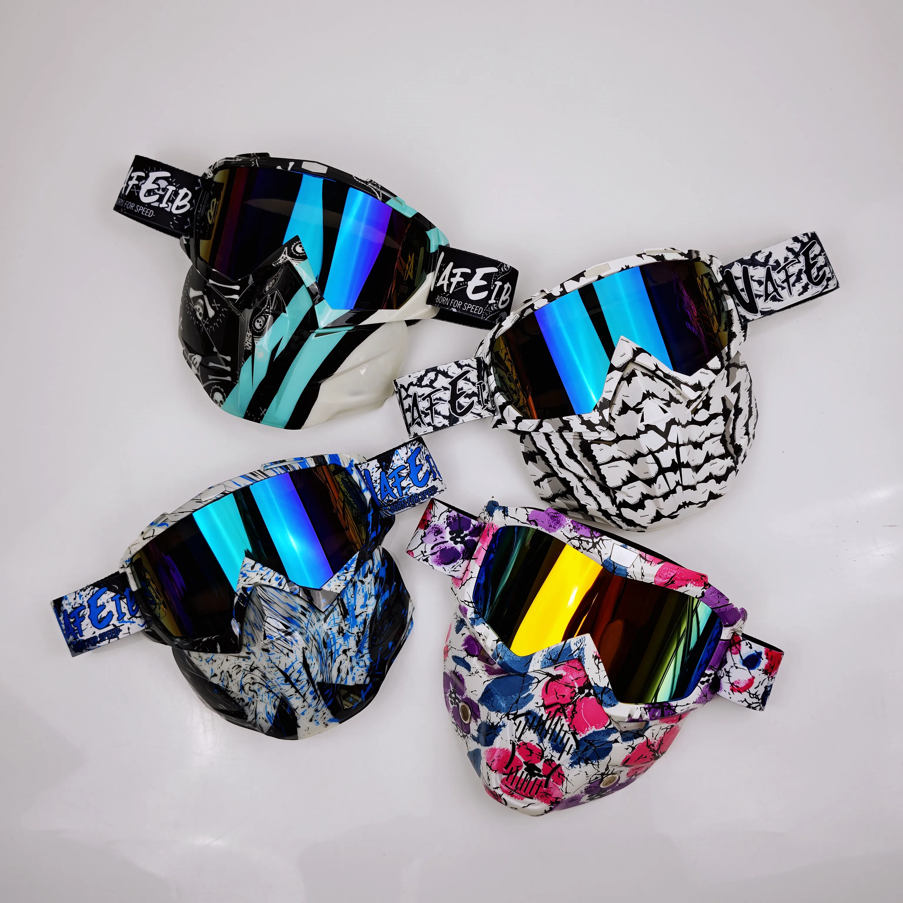 

Graffiti Motorcycle Mask Glasses Off-road Riding Cycling UV400 Men Dirt Bike Moto Cross Sunglasses Breathable Adjustable Helmet