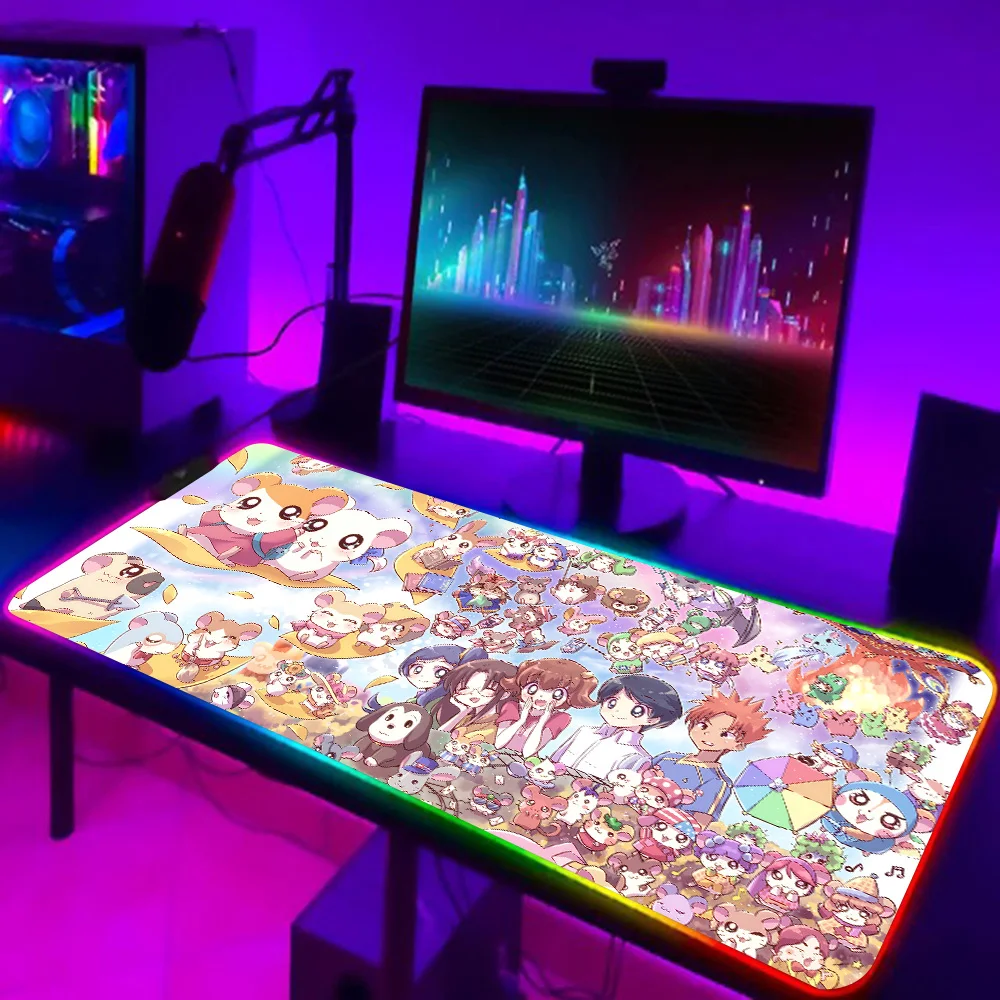 Süße Hamtaro RGB PC Gamer Tastatur Mauspad Mousepad LED leuchtende Mausmatten Gummi Gaming Computer Mousepad
