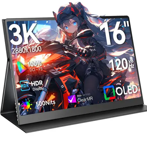 UPERFECT 16형 120HZ 노트북 모니터 3K 노트북 스위치 XBOX PS4 16:10 100% sRGB 500Nits USB-C HDMI 2880*1800 여행 외부 보조 컴퓨터 화면(VESA OLED 디스플레이)