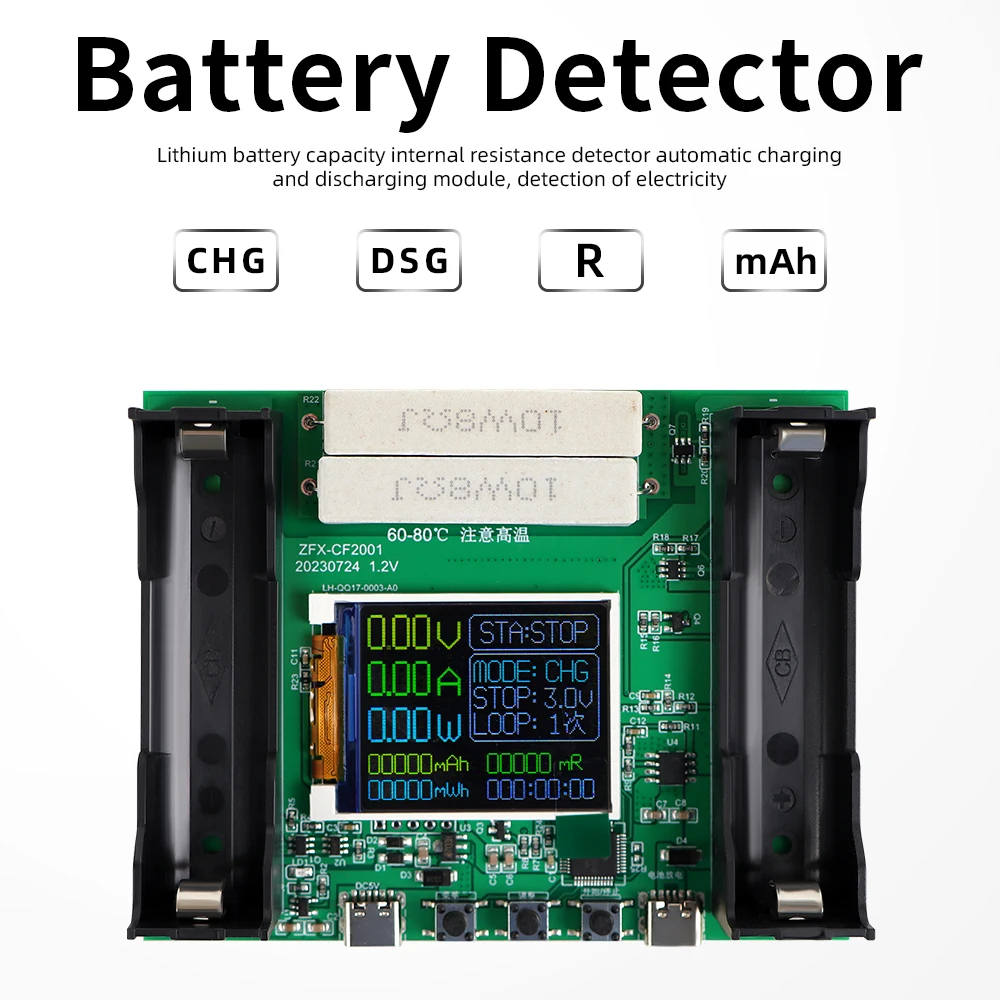 

ЖК-дисплей 18650 тестер емкости литиевой батареи мАч MWh модуль детектора мощности батареи с портом зарядного разряда Type-c
