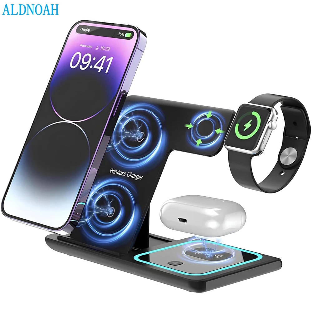 

3 in 1 Wireless Chargers For iPhone 15 14 13 12 11 Pro Max XR X 15W Fast Charging Dock Station For Apple Watch 9 8 7 Airpods Pro