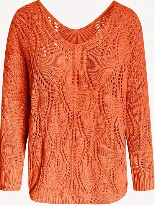 

2026 Elegant Sexy Autumn and Winter Casual Hollow Sweater V-Neck Long Sleeved Loose Knit Sweater Pullover Sweater Tops for Women