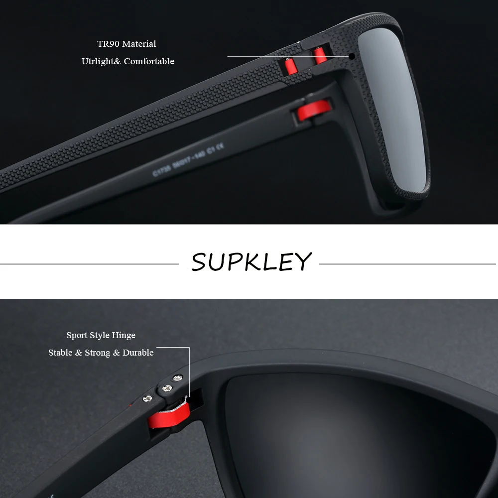 SUPKLEY Brand Classic Retro Square Polarized Sunglasses For Men Women Casual Business Sunglasses Tennis Mountaineering