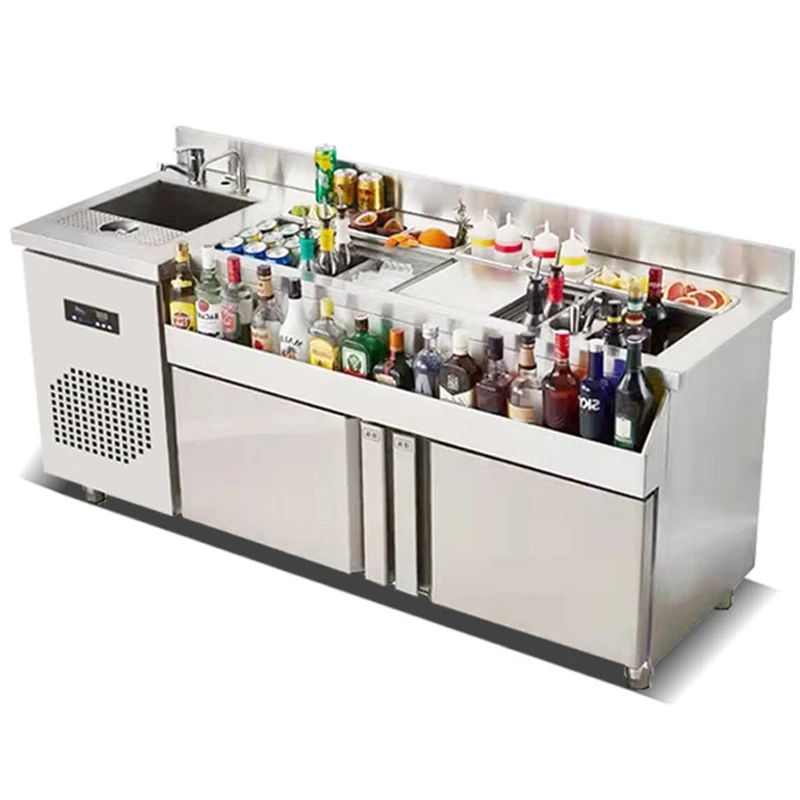 كامل الفولاذ المقاوم للصدأ الحديثة طاولة بار بار مطعم محطة بار التجارية محطة نادل لشاي فقاعات