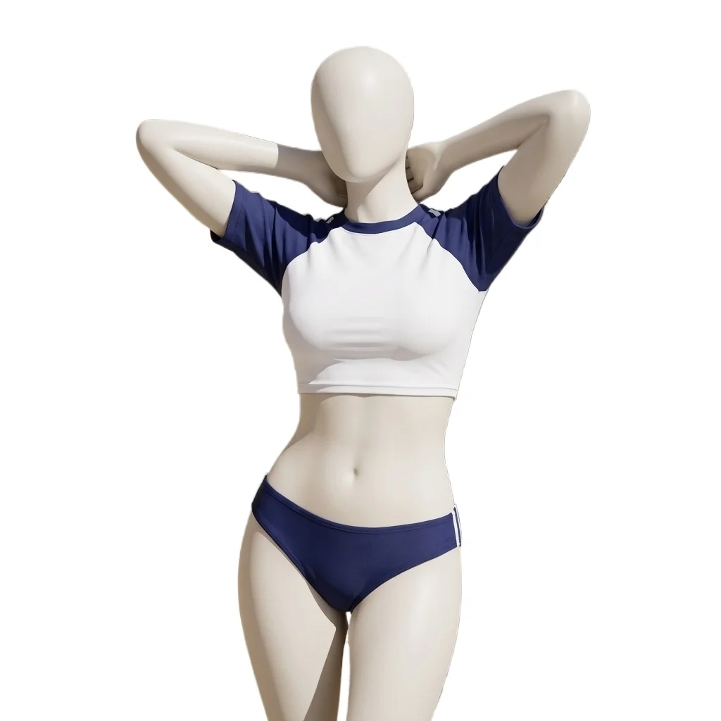 2026 Women's Schoolgirl Lingerie Bodysuit, Deep U Neck Short Sleeve High Cut Teddy, Japanese Sukumizu Style for Anime Cosplay
