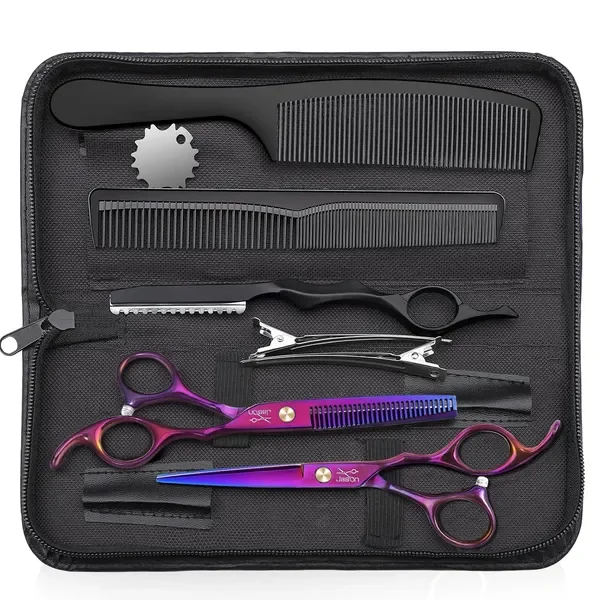 

10 PCS Haircut Scissors Set, Thinning Shears 30 Teeth, Straight Shears for Men Women, 6.7' Purple