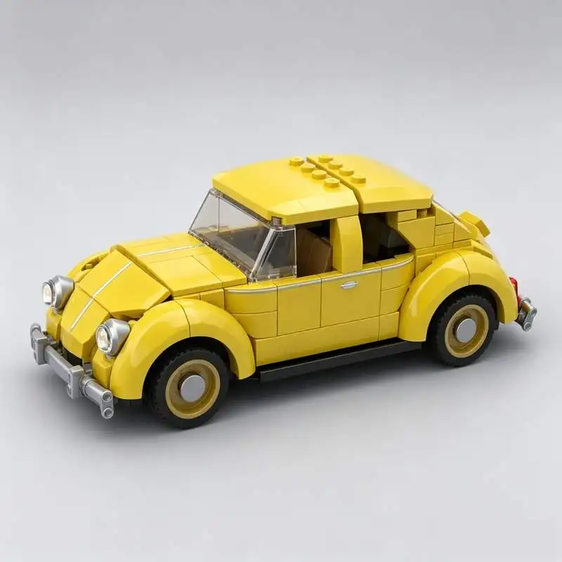 322 Parts Bright Yellow Vintage Compact Beetle Car Custom Building Blocks MOC Model DIY Educational Toy Birthday Holiday Gifts