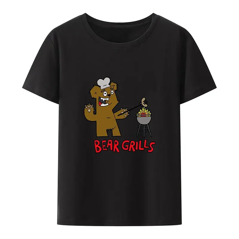 Funny Bear Grills Barbecue Cartoon Animal Modal T Shirt Men Women Short-sleev Y2k Tops Style Creative Men's Clothing Humor Tops