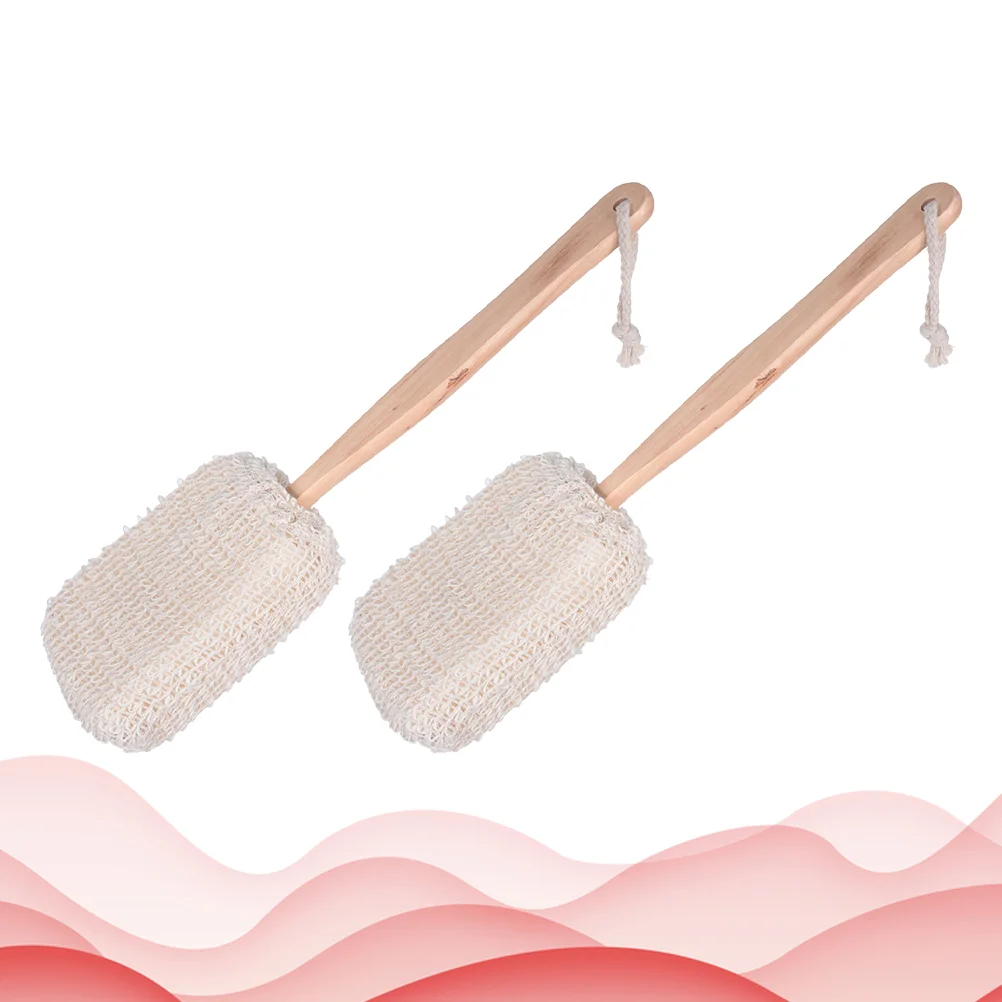 

2 Pcs Scrubber Bamboo Wood Bath Brush Shower Long Handle Cotton Linen Body Take