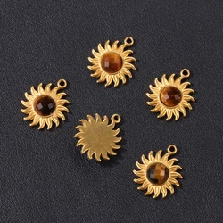 5PCS 15mm Cute Sun Flower Pendant Natural Stone Tiger Eye Amethysts Stainless Steel Pendants for DIY Jewelry Making Wholesale