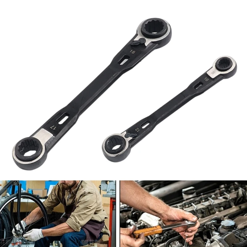 

02DC 2Pcs Double End Ratcheting Wrench Double Box End Wrench Wrench Brake Pipe Spanner Wrench Open End Spanners Repair Set