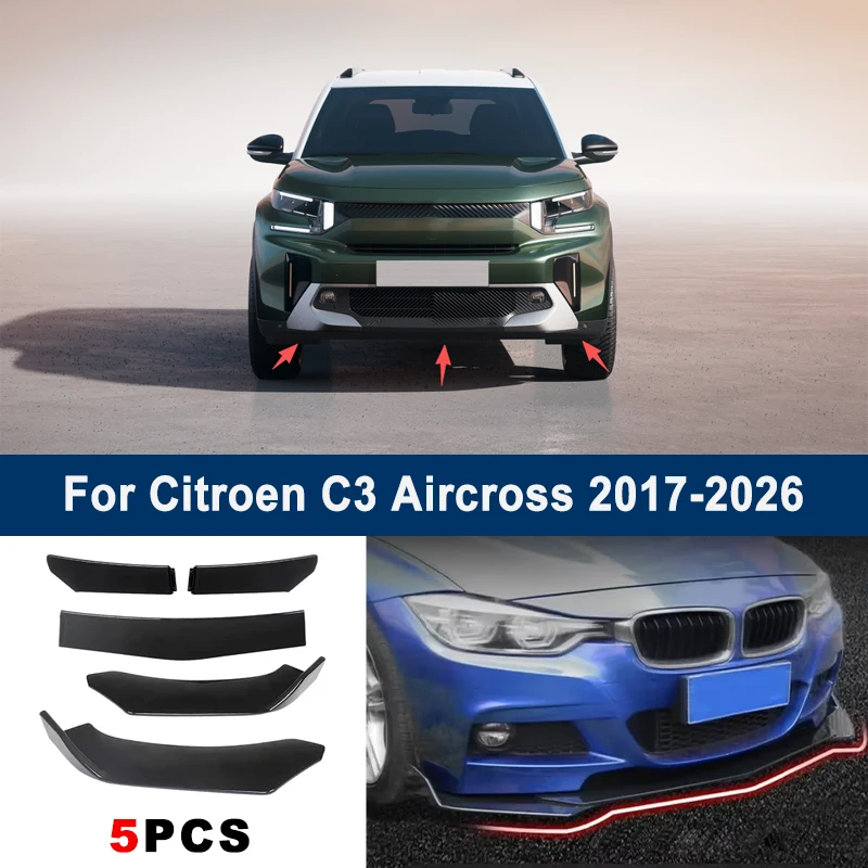 

Adjustable 5Pcs Sectional Front Spoiler Lip For Citroen C3 Aircross 2017-2026 Front Bumper Splitter Car Exterior Sport Body Kit