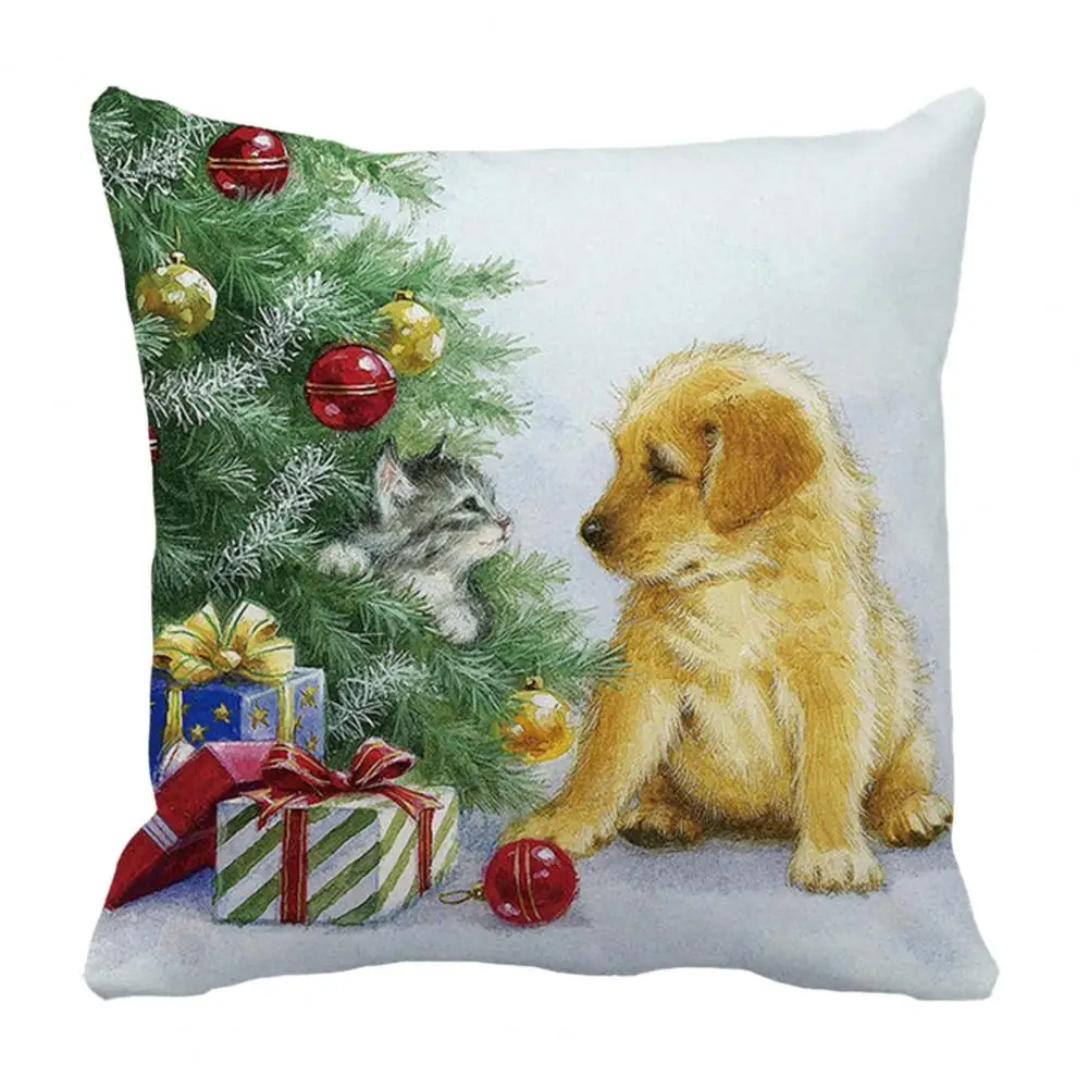 Christmas Gift Decoration Cute Cat Dog Print Cushion Cover Home Living Room Sofa  Square Throw Pillow 