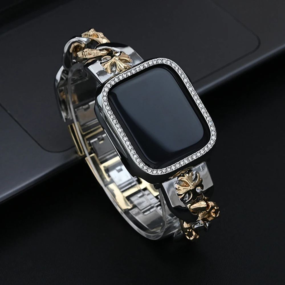 Women Stainless Steel Band For Apple Watch 38mm 40mm 41mm 42 44 45mm Luxury Strap For iWatch Series 9 8 7 6 5 4 se 49mm Bracelet