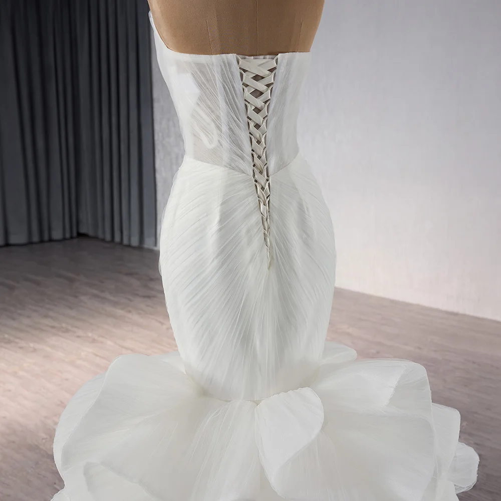 Vestido De novia De Organza sin tirantes, corpiño elegante De encaje con cuentas De lentejuelas, RSM241065