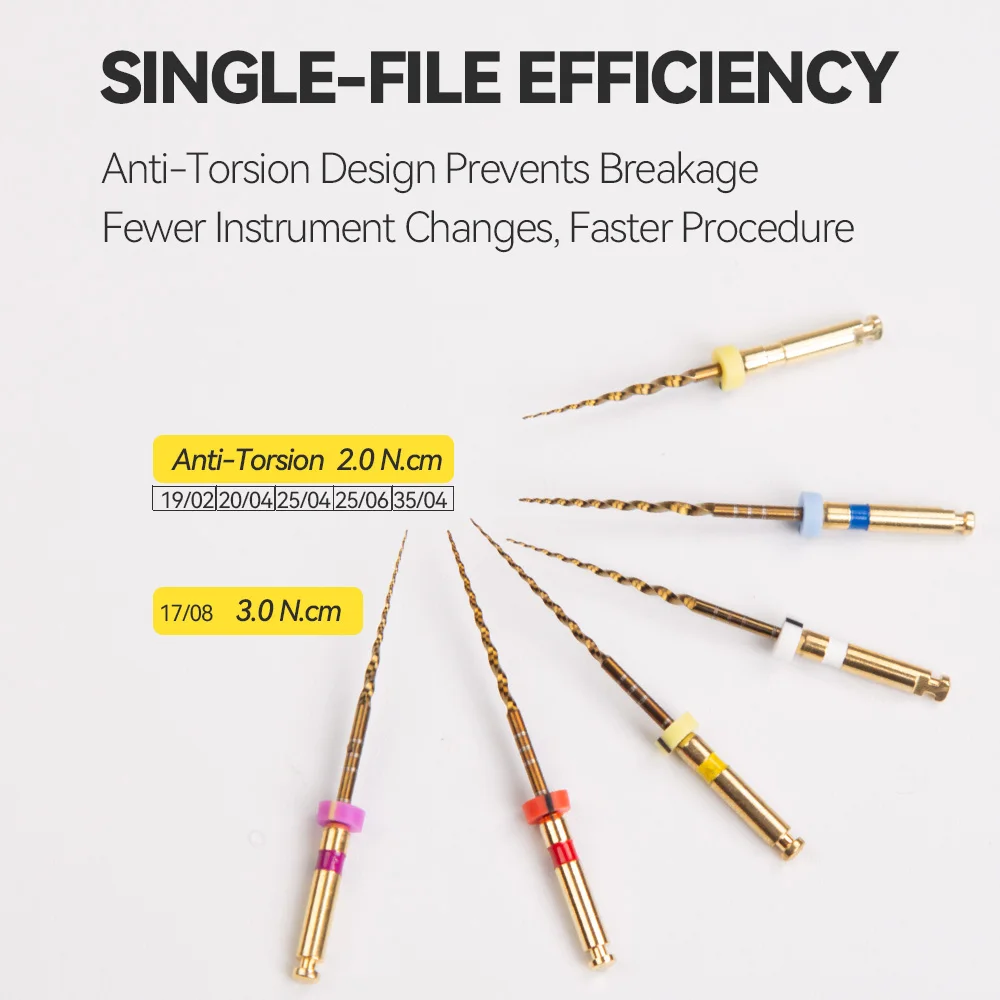 Tandheelkundige Endo-vijlen Warmtegeactiveerde Gouden NITI Flexibele fabrieksprijs Tandheelkundige vijlen Roterende wortelkanaalvijlen Tandheelkundehulpmiddel
