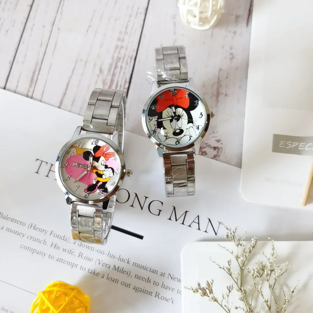 New Disney Mickey Mouse Children's Watch Cartoon Character Mickey Minnie Cute Stainless Steel Waterproof Quartz Watch kids gifts