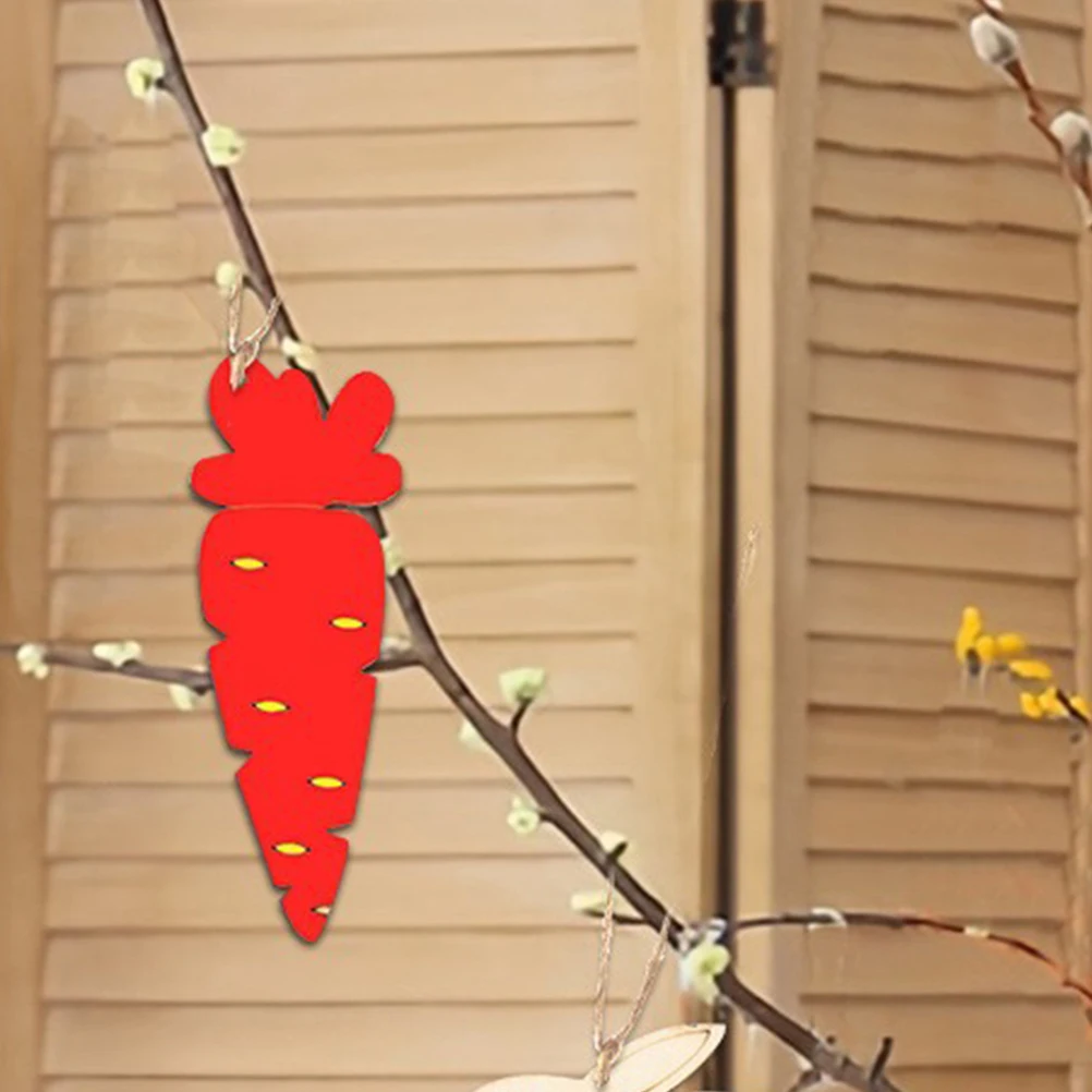

8PCS Carrot Wood Chips Beige Slices Easter Hanging naments Kids DIY Craft Paint Wooden Decor Spring Festive Tags