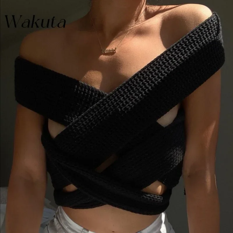 WAKUTA  American Retro Sexy V-neck Camis 2024 Spring/summer New Fashion Versatile Strap Design Women's T-shirt Y2K Clothes