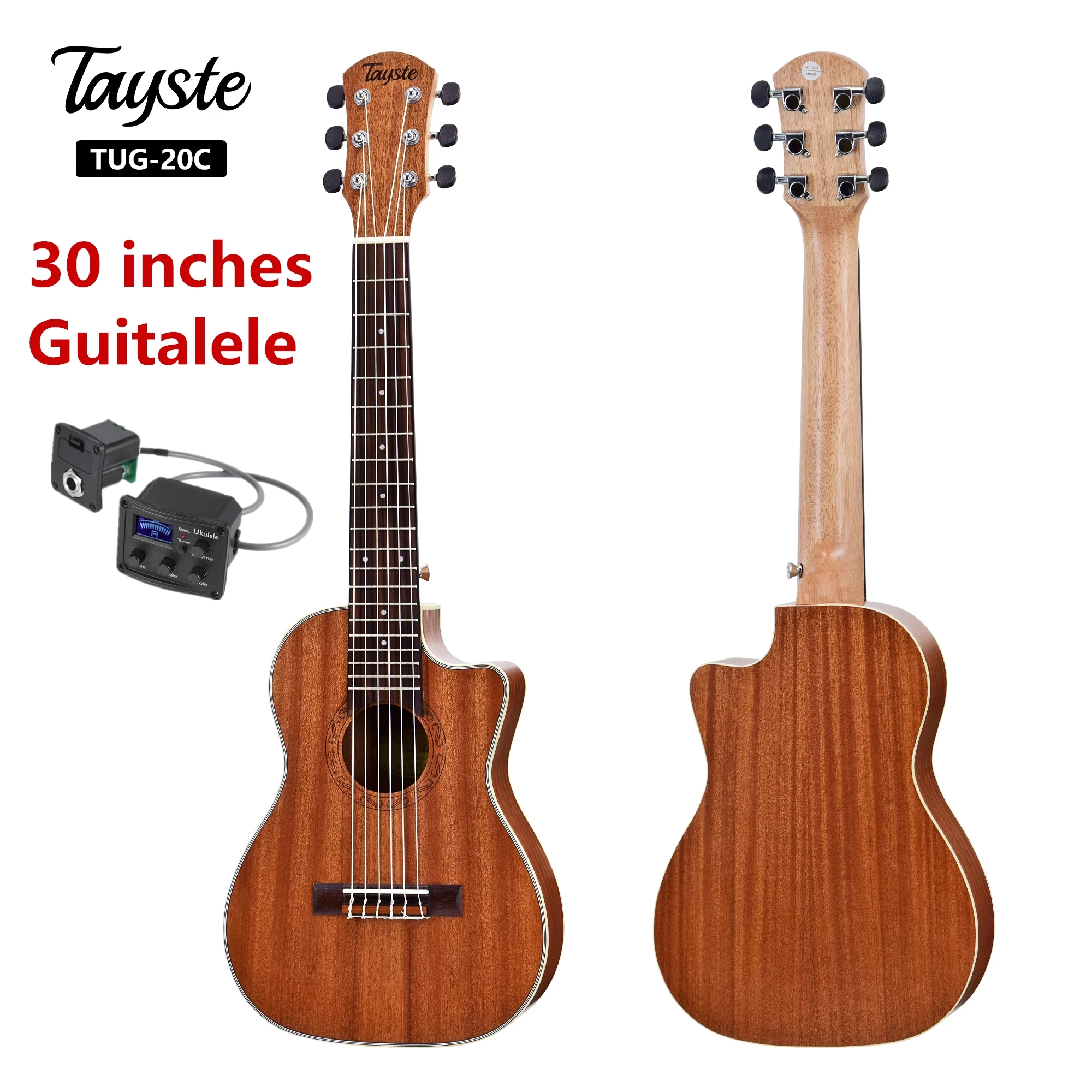 30 Inches Guitalele Guilele Cutaway Sapele Mini Electric Guitarlele Baritone Acoustic Guitars 6 Strings Ukulele Travel Guitar