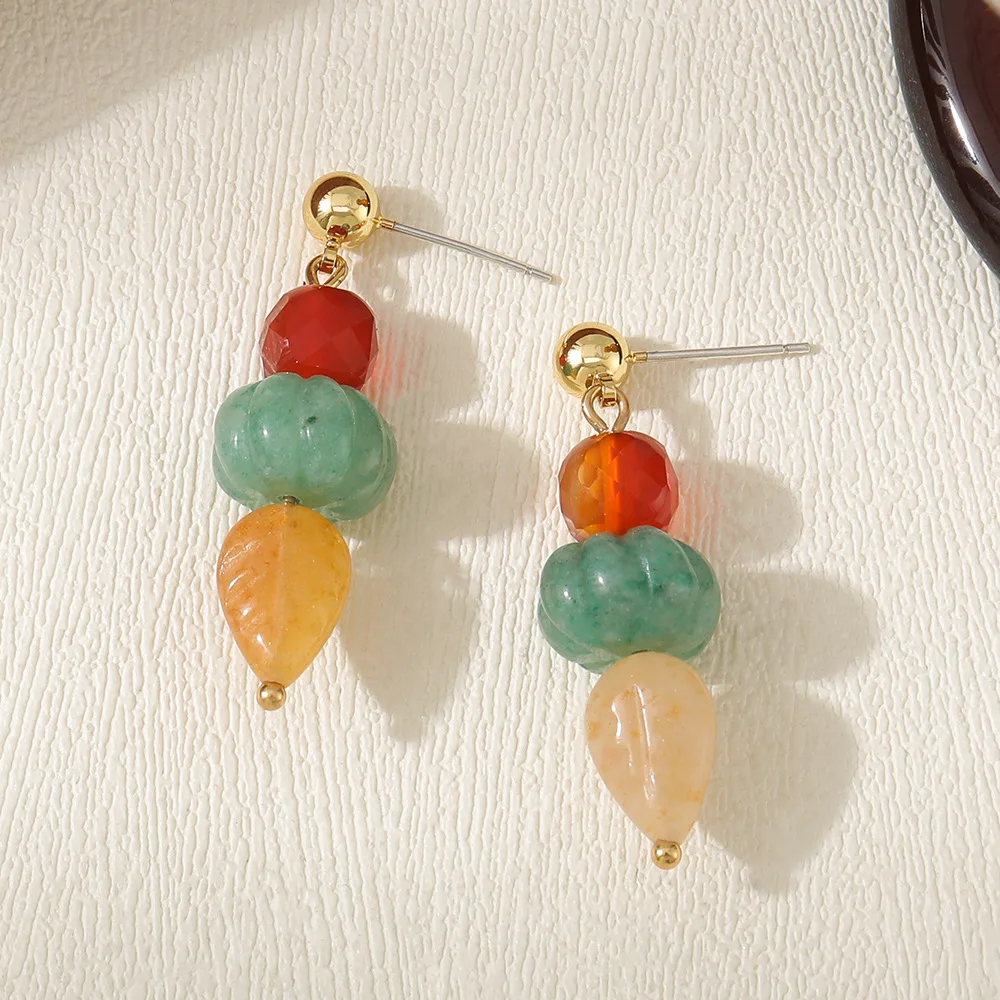 Candy Color Natural Amazonite Agate Beaded Earrings 925 Silver Post New Chinese Style