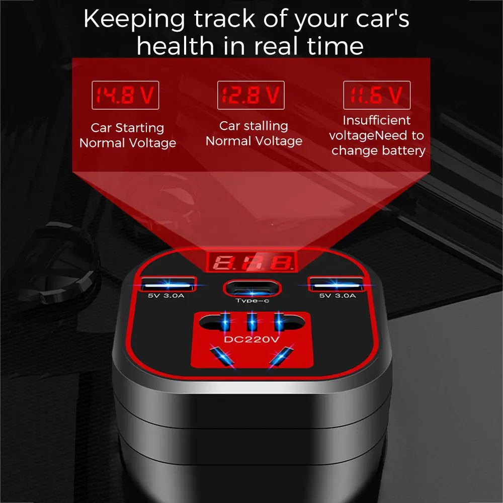 Car Power Inverter 12V 24V To 220V Digital Display Car Inverter Universal Converter Voltage Transformer USB Power Socket Charger