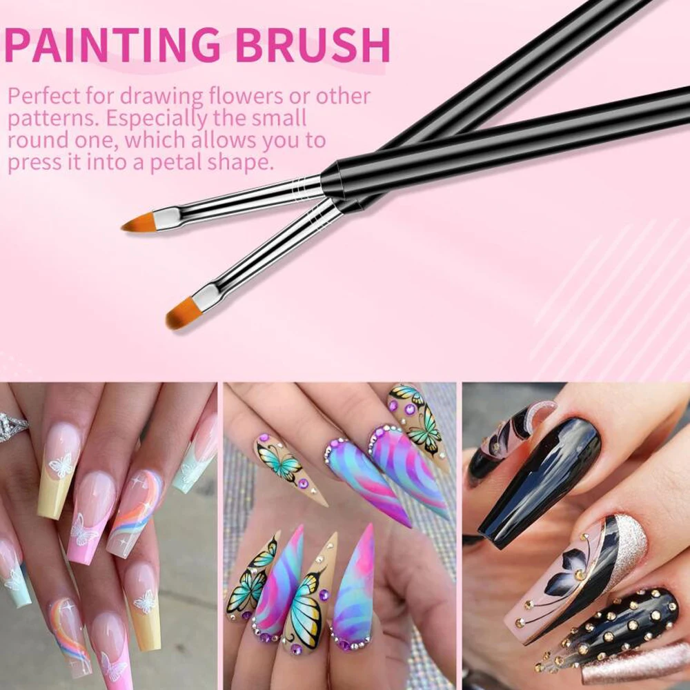 6 teile/satz Professionelle Doppel Ende Nagel Pinsel Schwarz Griff UV Gel Therapie Pinsel Carving Blume/Pull Liner/punktierung Stift Nagel Werkzeuge #