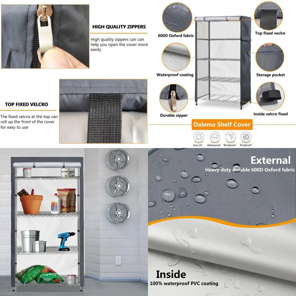 

Heavy-Duty 600D Dustproof Storage Cover for Outdoor Wire Racks, 48x24x72 Inches, Grey