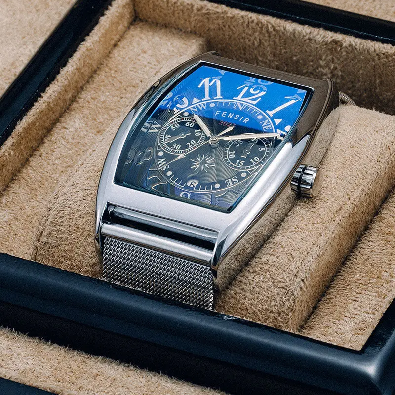 Barrel-Shaped Watch for Men, Fashionable Calendar Casual Waterproof Watch for Male Students, Korean Style Simple Men's Quartz Watch, the First Choice for Gift-Giving, Brand-Name Wristwatch