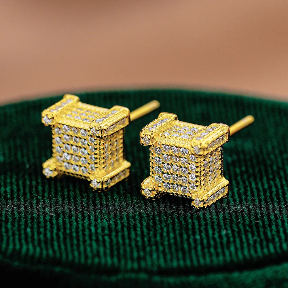 

Moissanite Earstuds Hip Hop 18K Gold Diamond Set Square Bag European and American Men's and Women's Platinum PT950 Earaccessory