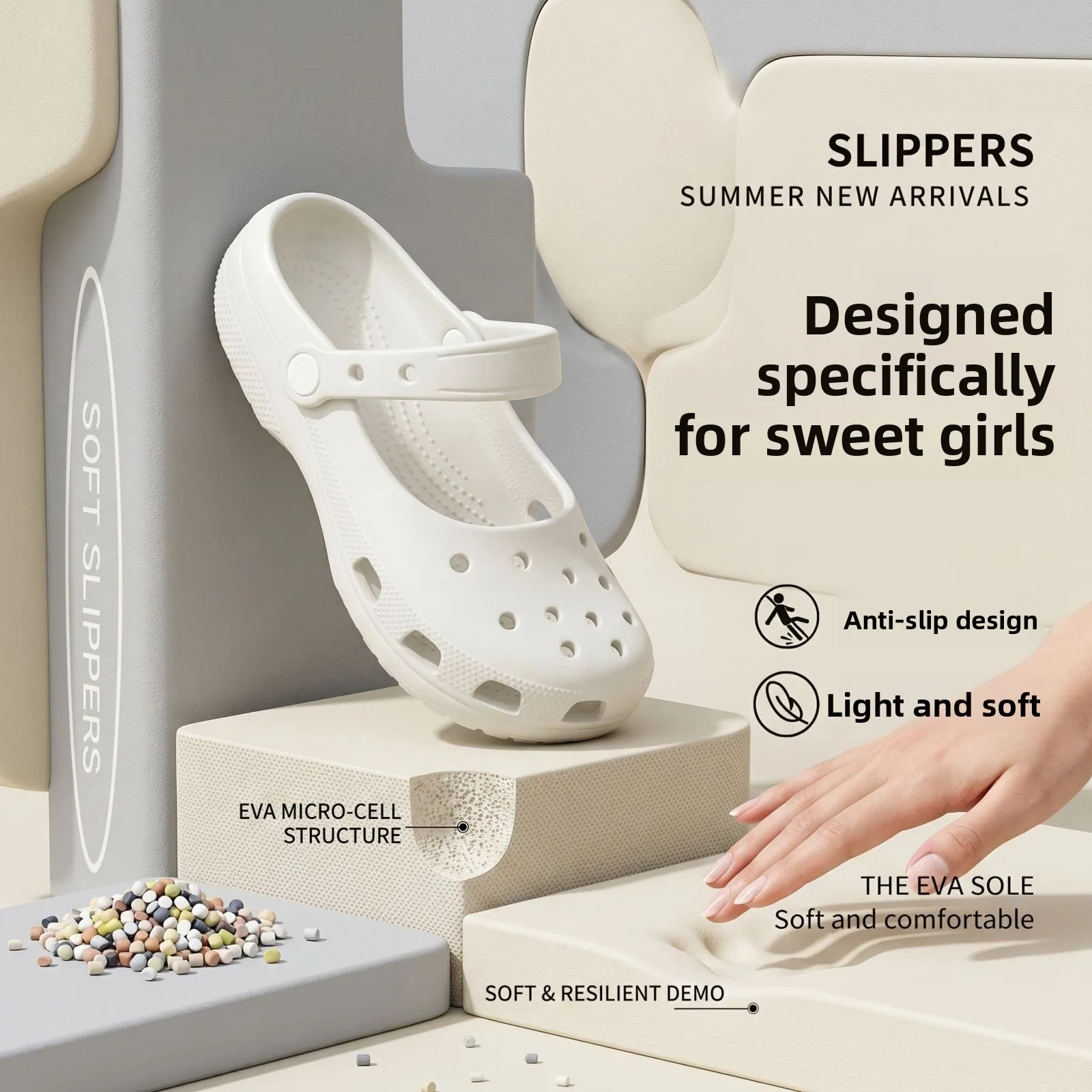 Summer New Women's Cute Ballet Hole Shoes Retro EVA Outer Wear Mary Jane Shoes Anti Slip Outdoor Beach Sandals view 6