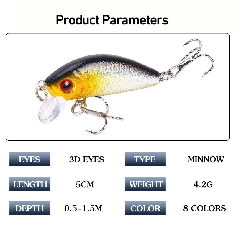 5PCS Minnow Fishing Lure Multi colors Floating Hard Bait Wobbler Jig Bait Crankbait Carp Striped Bass SwimBait Pesca