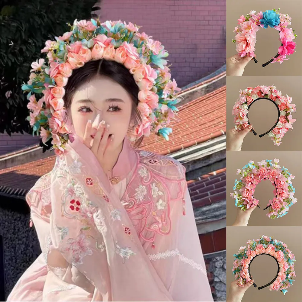 

Women Head-Dress Colorful Flower Headband Hair Wreath Wedding Party Costume Headpiece For Bridal Women Fashion Hair Accessory