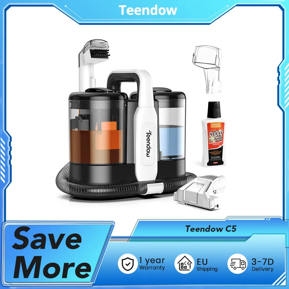 Teendow C5 Aspirapolvere per lavaggio Pulitore per tappeti, potente motore a spazzole da 450 W, a basso rumore, serbatoio dell'acqua da 1500 ml, portatile e compatto