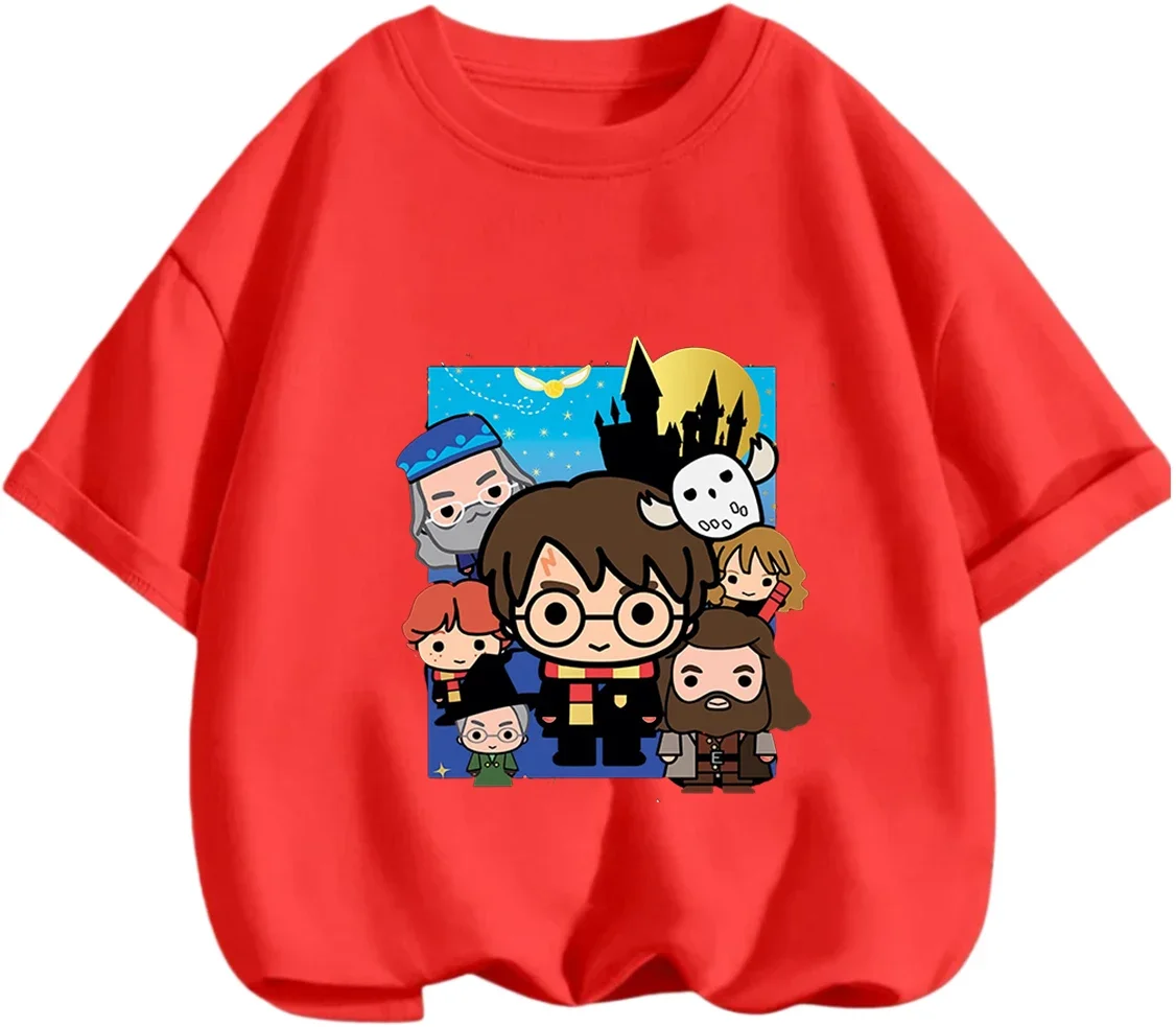 Lovely Cute Harry Potter Crew Neck Tee Summer All Match Casual Tops For Kids 3 14 Years Old
