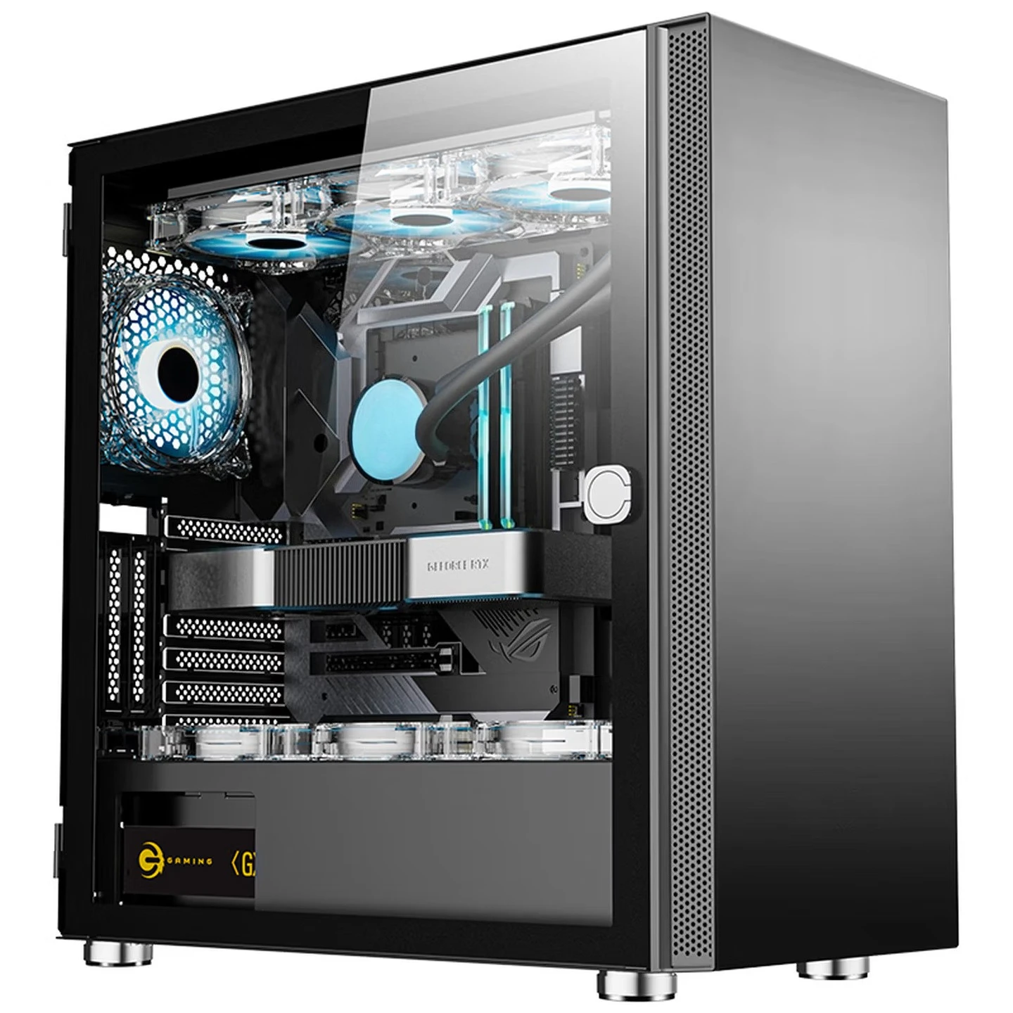 Without Fan Gray Computer Case (360 Water Cooling/magnetic Glass Flap/0.8mm Thick Side Plate/5 Hard Disk Positions/10 Fan Positi