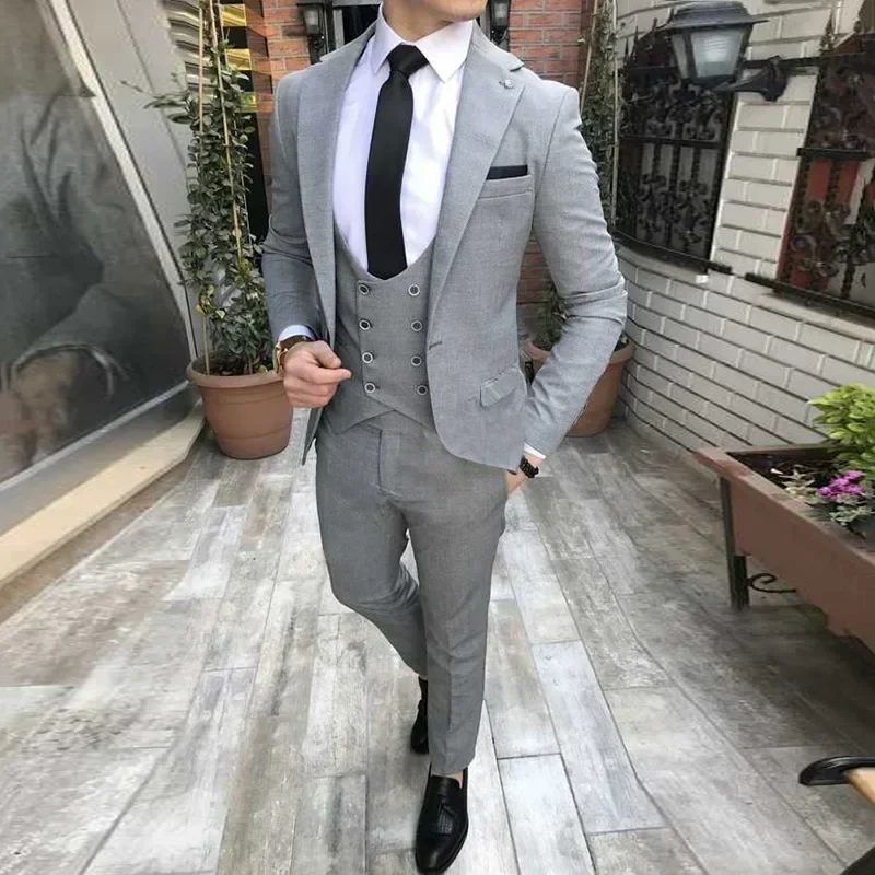 Blazer Hombre Men Suits Coat Pant Sets Grey Smart Casual Slim Fit Male Terno Classic Man Suit Jacket Business Wedding Costume